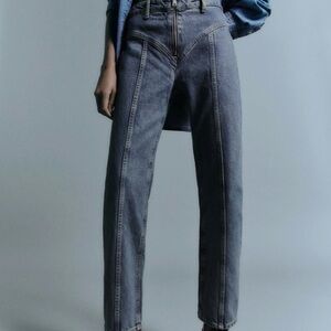 ZARA Straight-Fit TRF Jeans Blue Denim Seam Detail Women’s Size 8 EUR 40 Pants